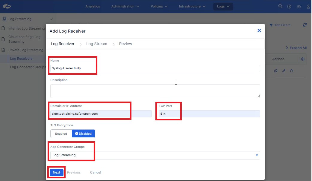 Lab 3 — Configure Log Streaming | EDU-202